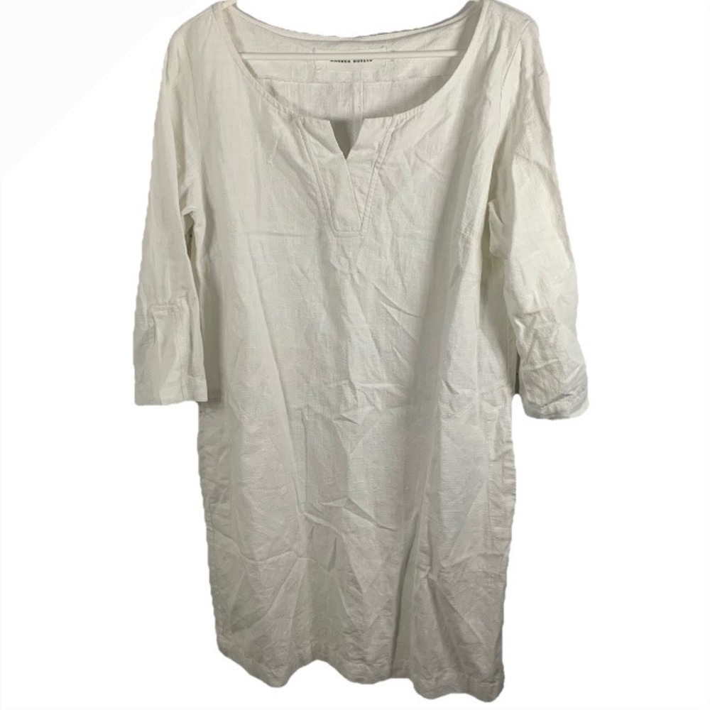 Maruca Novelo White 100% Linen Shift Dress Coverup‎ Pockets Women S Mexico